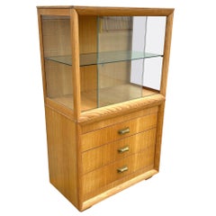 Mid Century Birch Curio Cabinet w/ Bronze Pulls