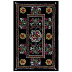 Vintage 4.6x6.8 Ft Black Embroidered Tablecloth, Living Room Decor Silk Wall Hanging