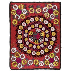 5x6 Ft Broderie de soie couvre-lit, tapisserie Suzani en rouge, tapisserie Ouzbek