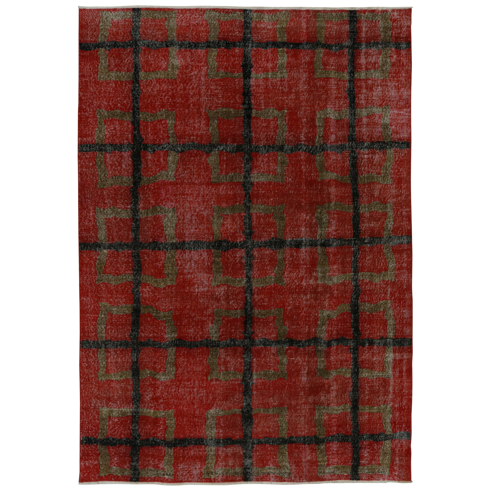 Alter Zeki Müren Teppich in Rot mit braunem geometrischem Muster, von Rug & Kilim