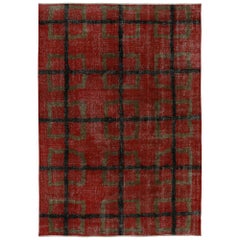 Alter Zeki Müren Teppich in Rot mit braunem geometrischem Muster, von Rug & Kilim