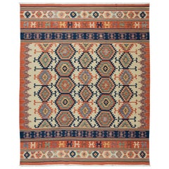 6.4x7.8 Ft Vintage Turkish Kilim 'Flat-Weave', All Wool, Unique Handmade Rug