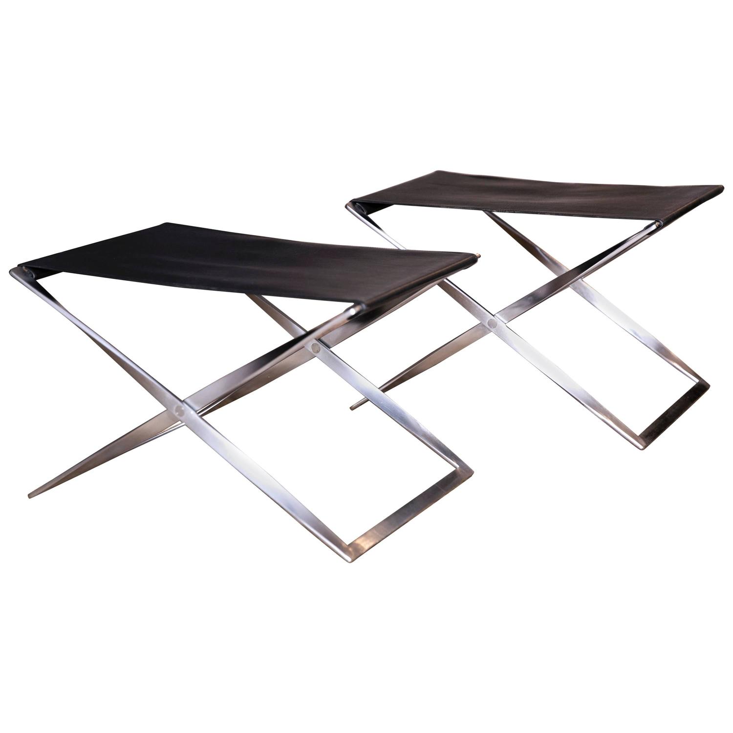 Pair of PK 91 Folding Stools by Poul Kjærholm for E. Kold Christensen 