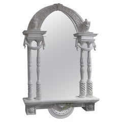 White Wall Mirror in Solid Carved Wood, Neoclassical