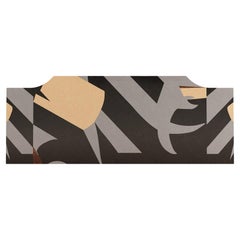 Moderna de mediados de siglo Cama Queen Headbard Gris Negro Moderno Patrón Madera Marquetería
