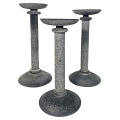 Set of 3 Karl Springer for Seguso Italian Venetian Gray Scavo Glass Candlesticks