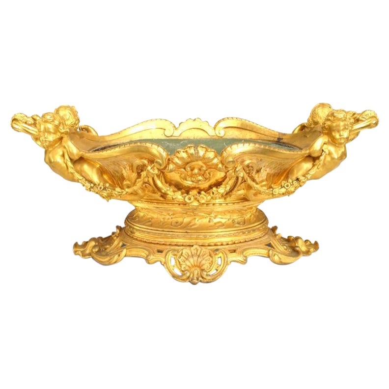 Centrotavola ovale in bronzo dorato francese in stile Luigi XV