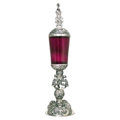 Antique Italian Rococo Style Red Glass and Silver Chalice
