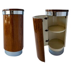 Modern Wood & Chrome Pedestal Bar Cabinet