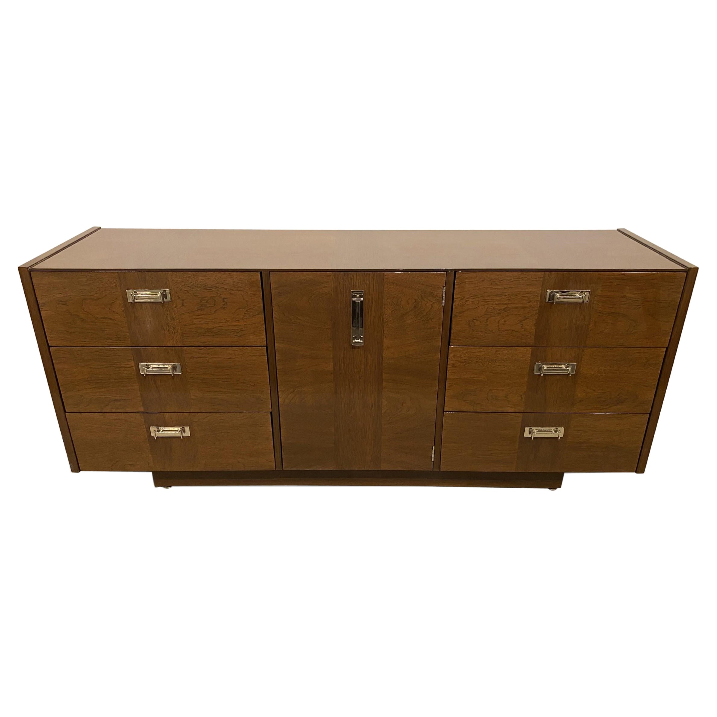 Lane Furniture American Mid-Century Credenza a 6 cassetti in noce e cromo
