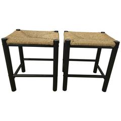 Pair of Sturdy Mid-Century Rush Stools 5