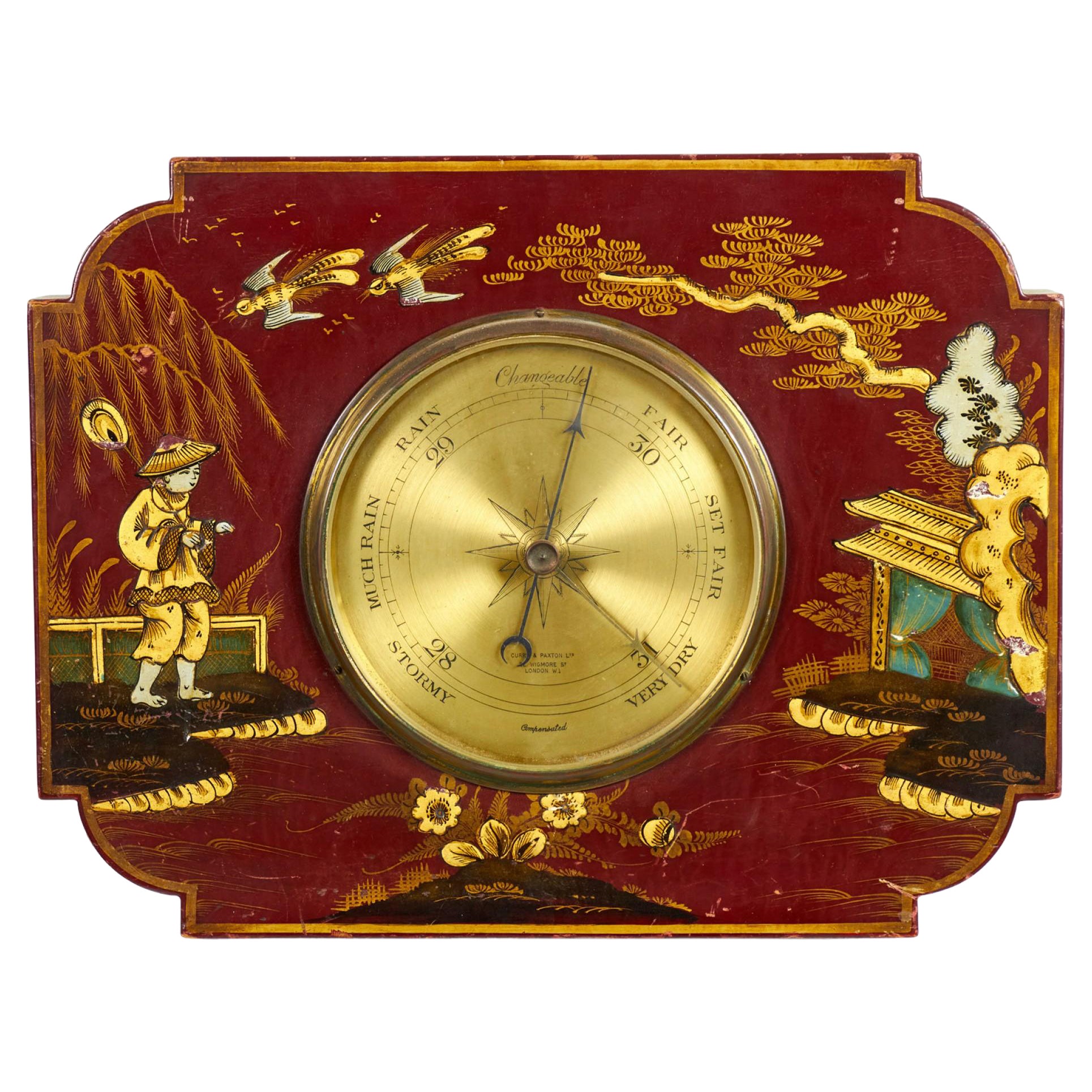Englisches Regency-Barometer aus rotem Lack
