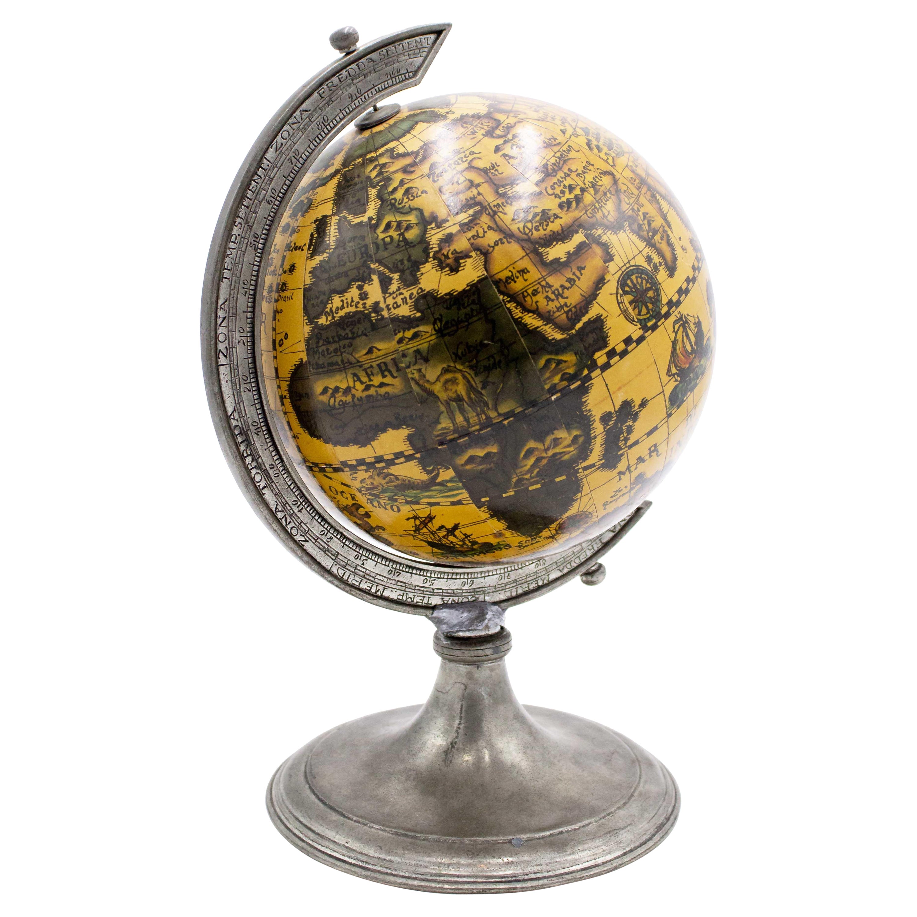 Italian Renaissance Metal Desk Globe For Sale