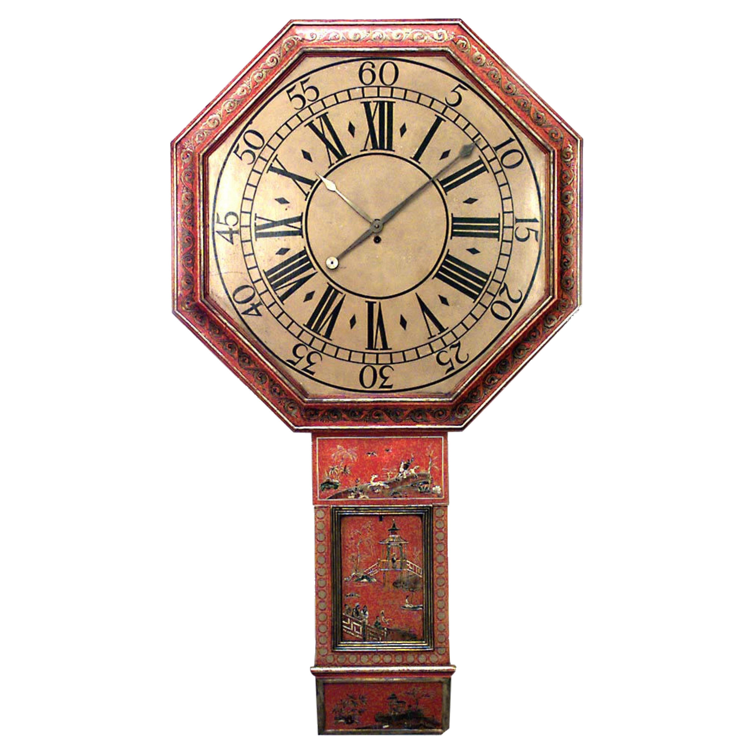 Reloj de Pared de Laca Roja de la Regencia Inglesa