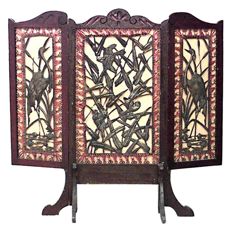 Arts and Crafts Mahogany 3-Fold Screen For Sale