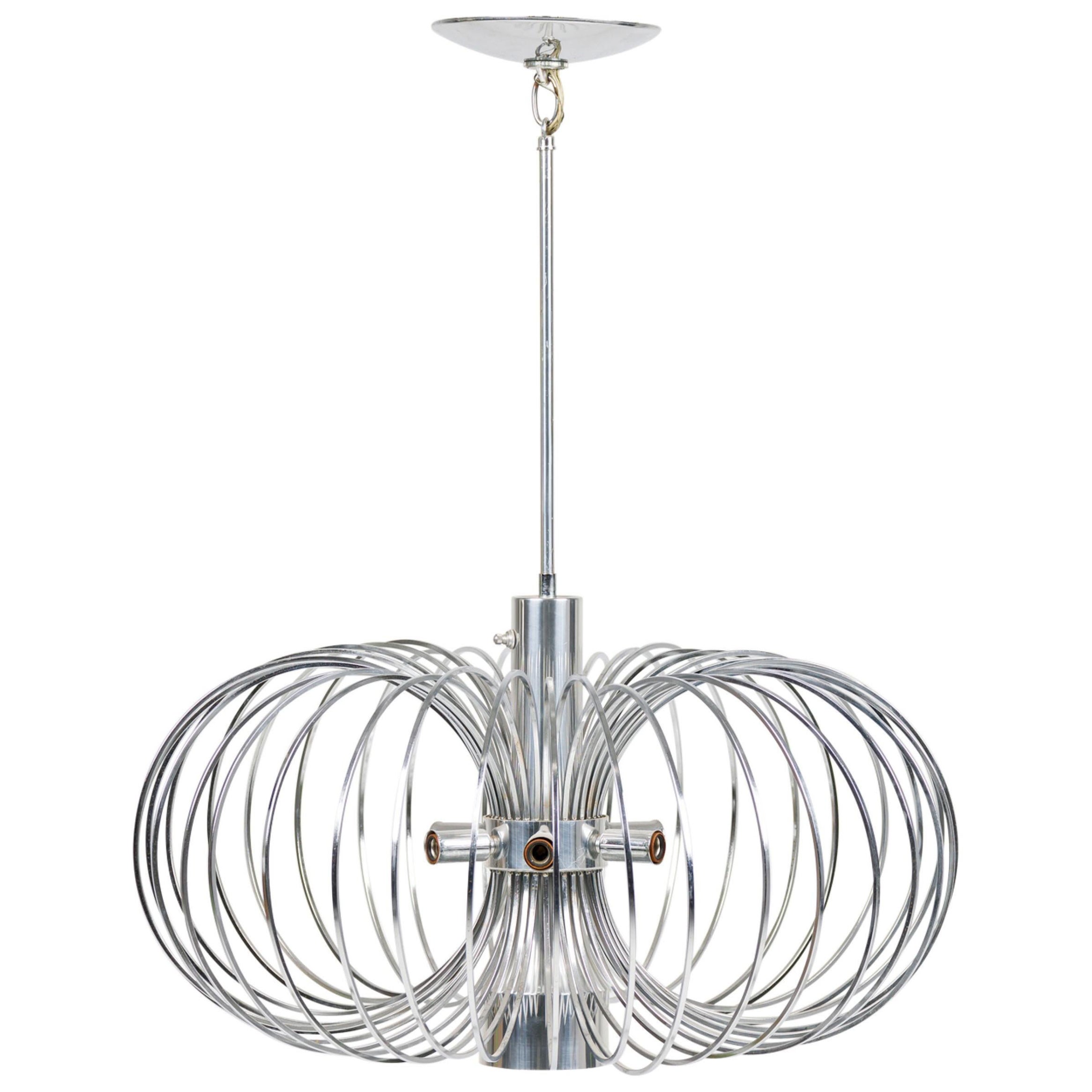 Gaetano Sciolari for Lightolier Italian Mid-Century Round Metal Cage Chandelier For Sale