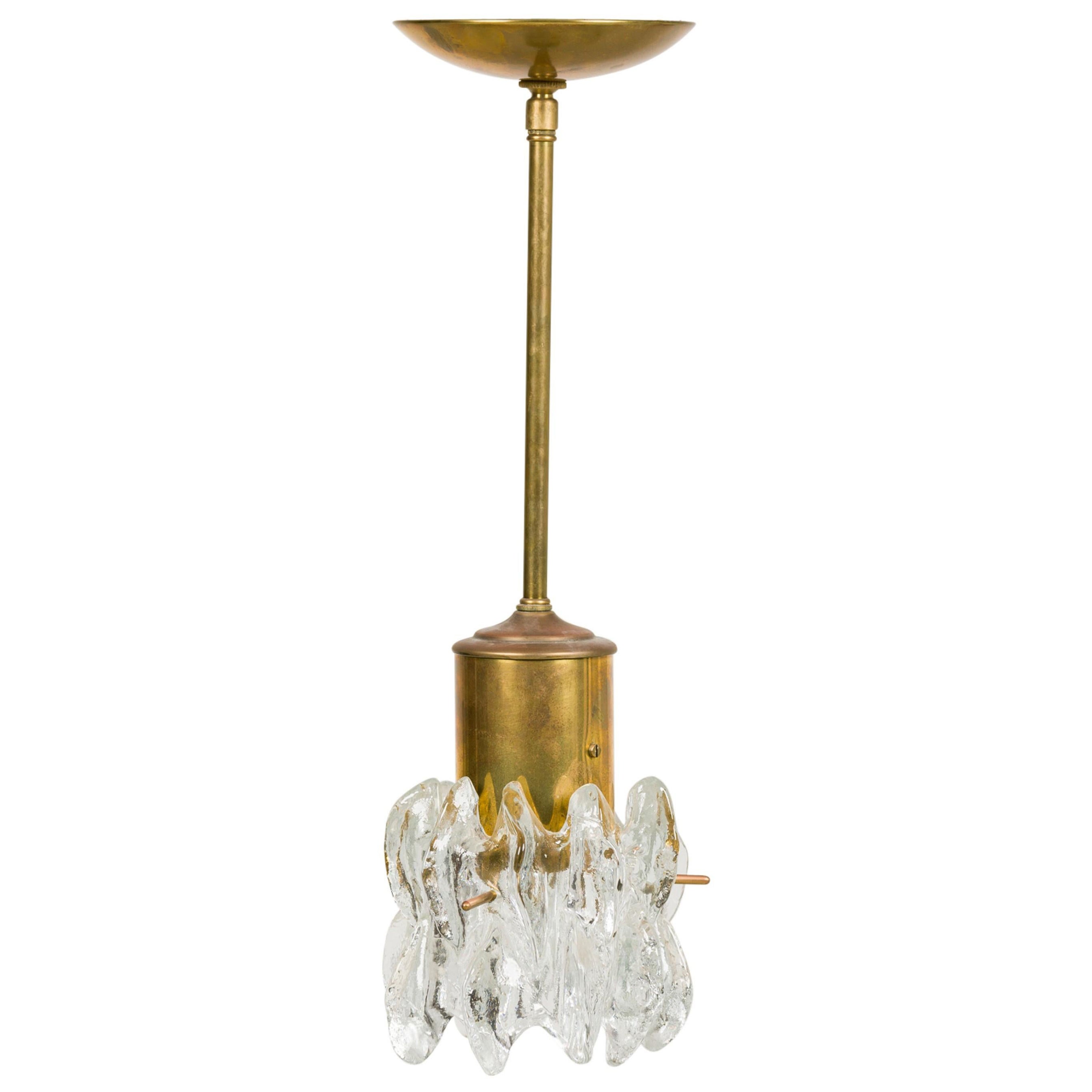 2 Chandelier with cylindricaal brass body supporting a glass bottom shade