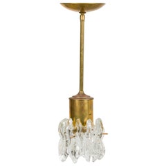 2 Chandelier with cylindricaal brass body supporting a glass bottom shade