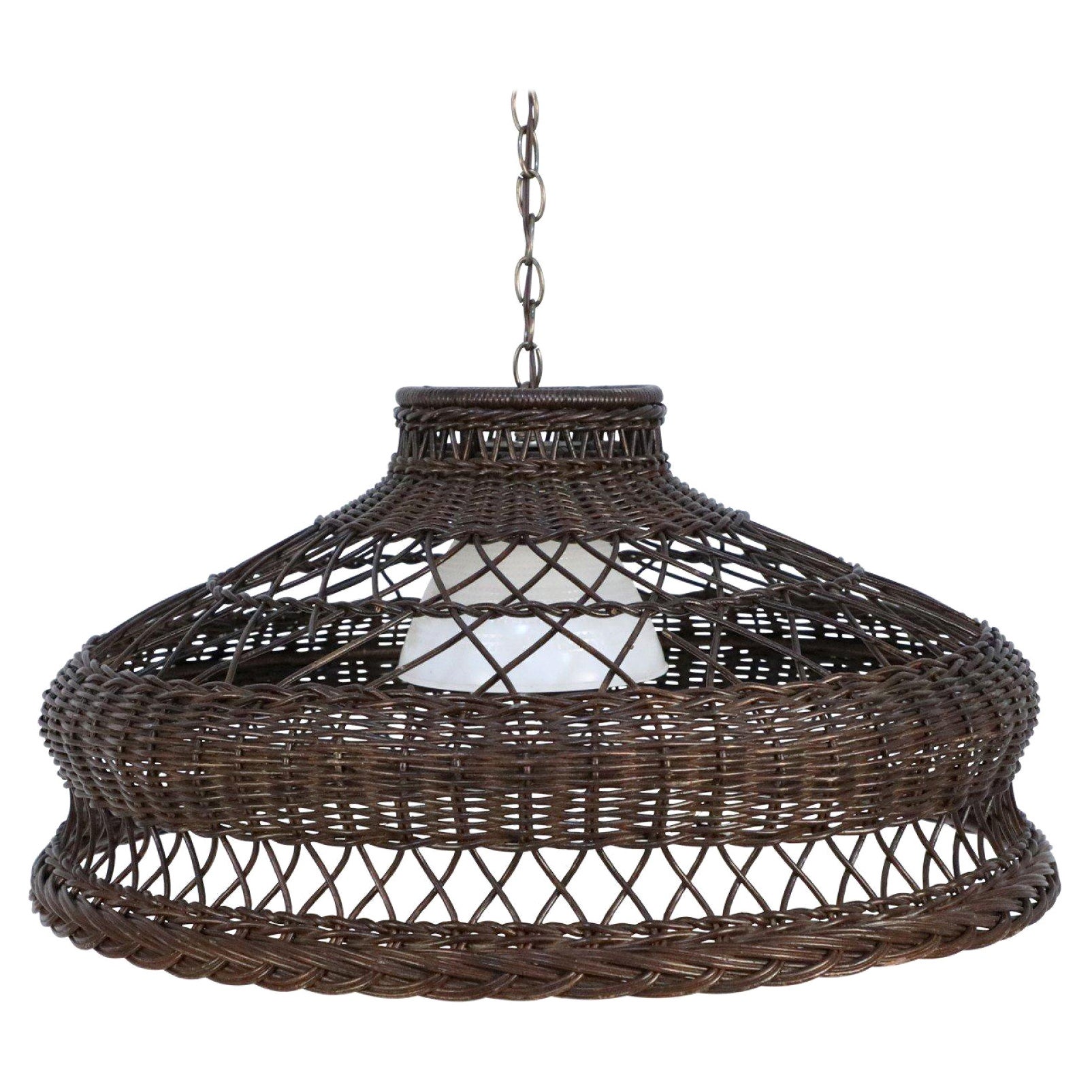 American Victorian Brown Wicker Chandelier