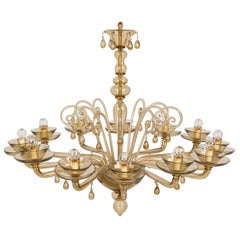 Italian Murano Art Moderne Amber Blown Glass 12-Arm Chandelier