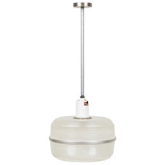 3 Mid-Century Round Frost Glass Chandelier with Round Metal Plate