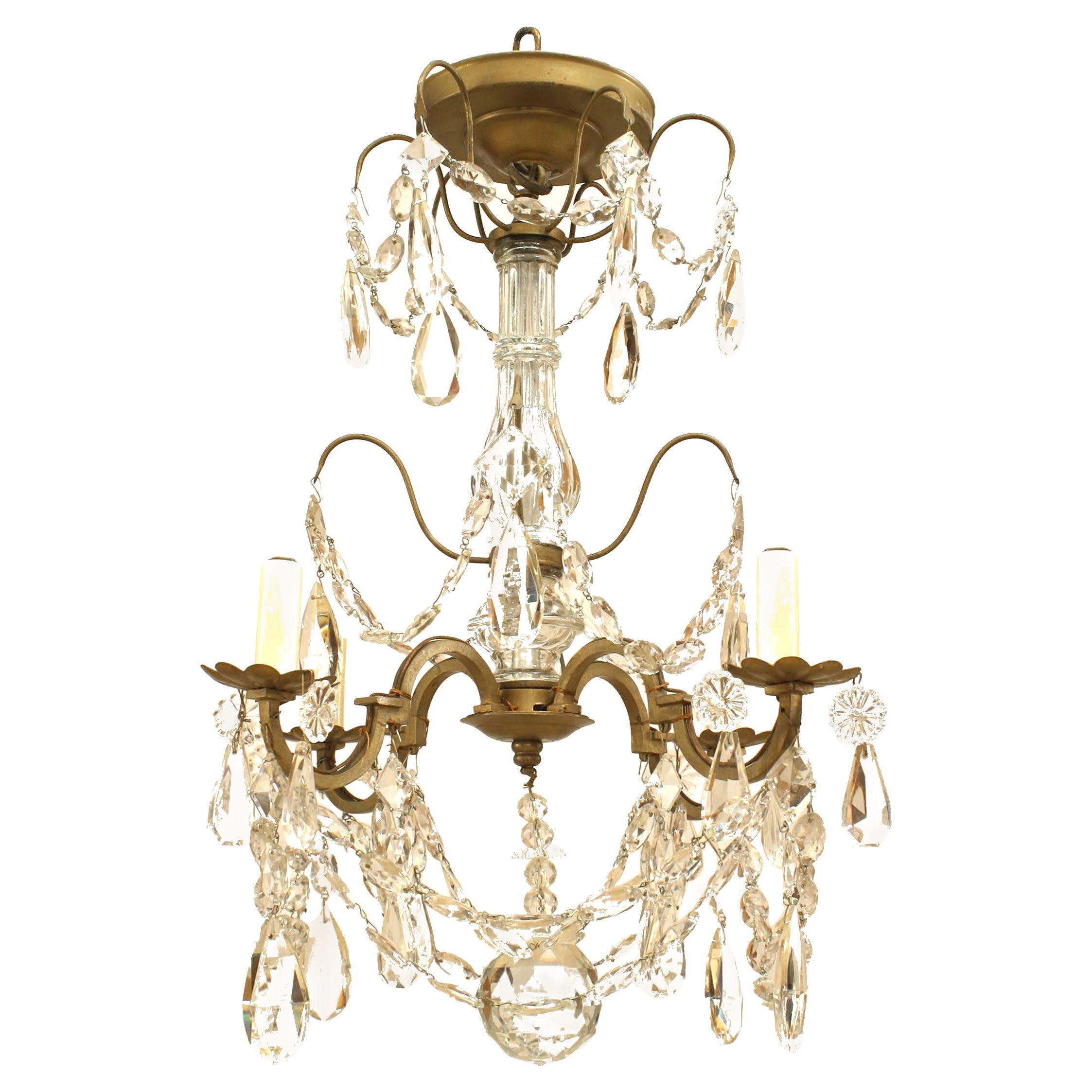 French Victorian Gilt Metal and Crystal Chandelier