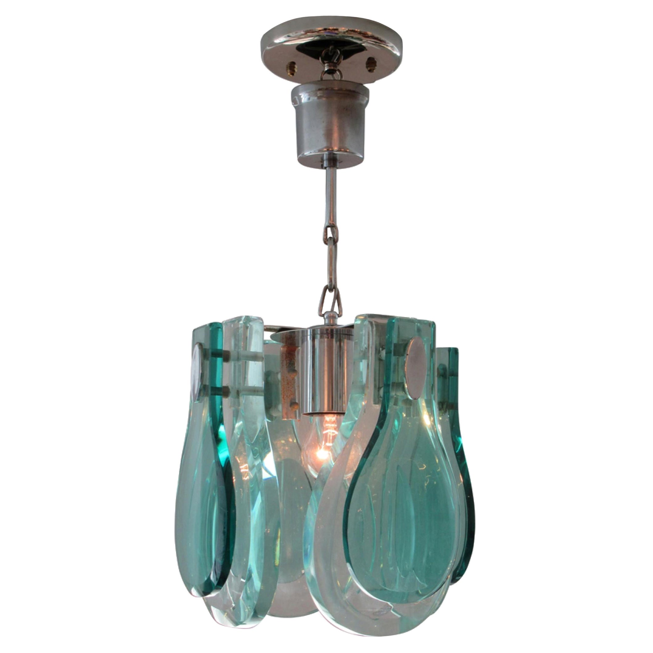 Moderner italienischer Kronleuchter aus Glas und poliertem Nickel, Max Ingrand, Fontana Arte