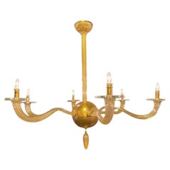 Lustre « Stellare » moderne italien à 6 bras en verre doré soufflé à la main de Murano, Seguso
