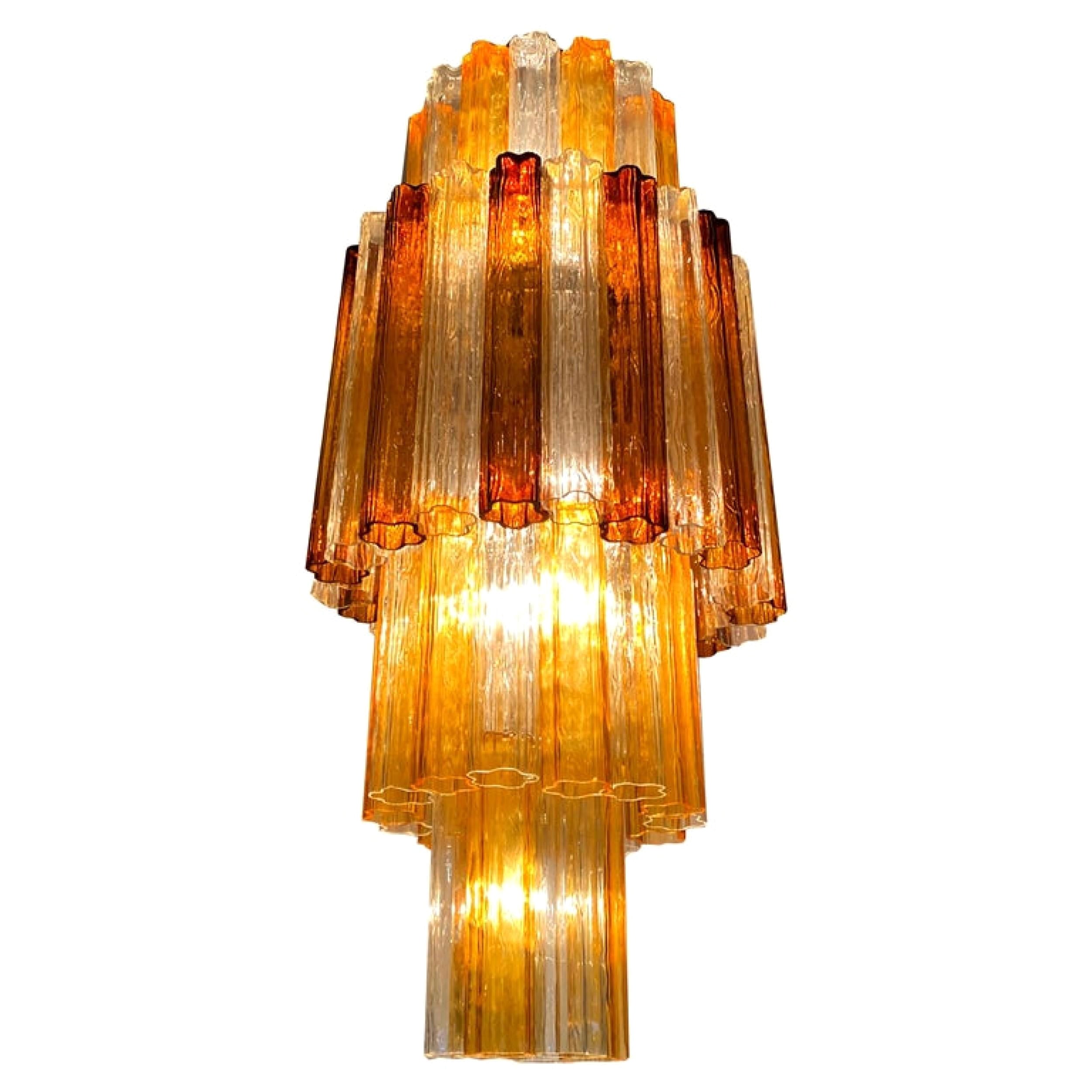 Monumentaler dreifarbiger italienischer Murano-Tronchi-Kronleuchter aus Muranoglas, Venini