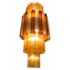 Monumentaler dreifarbiger italienischer Murano-Tronchi-Kronleuchter aus Muranoglas, Venini