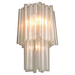Italian Modern Glass & Polished Chrome Chandelier, Mazzega, 1960s