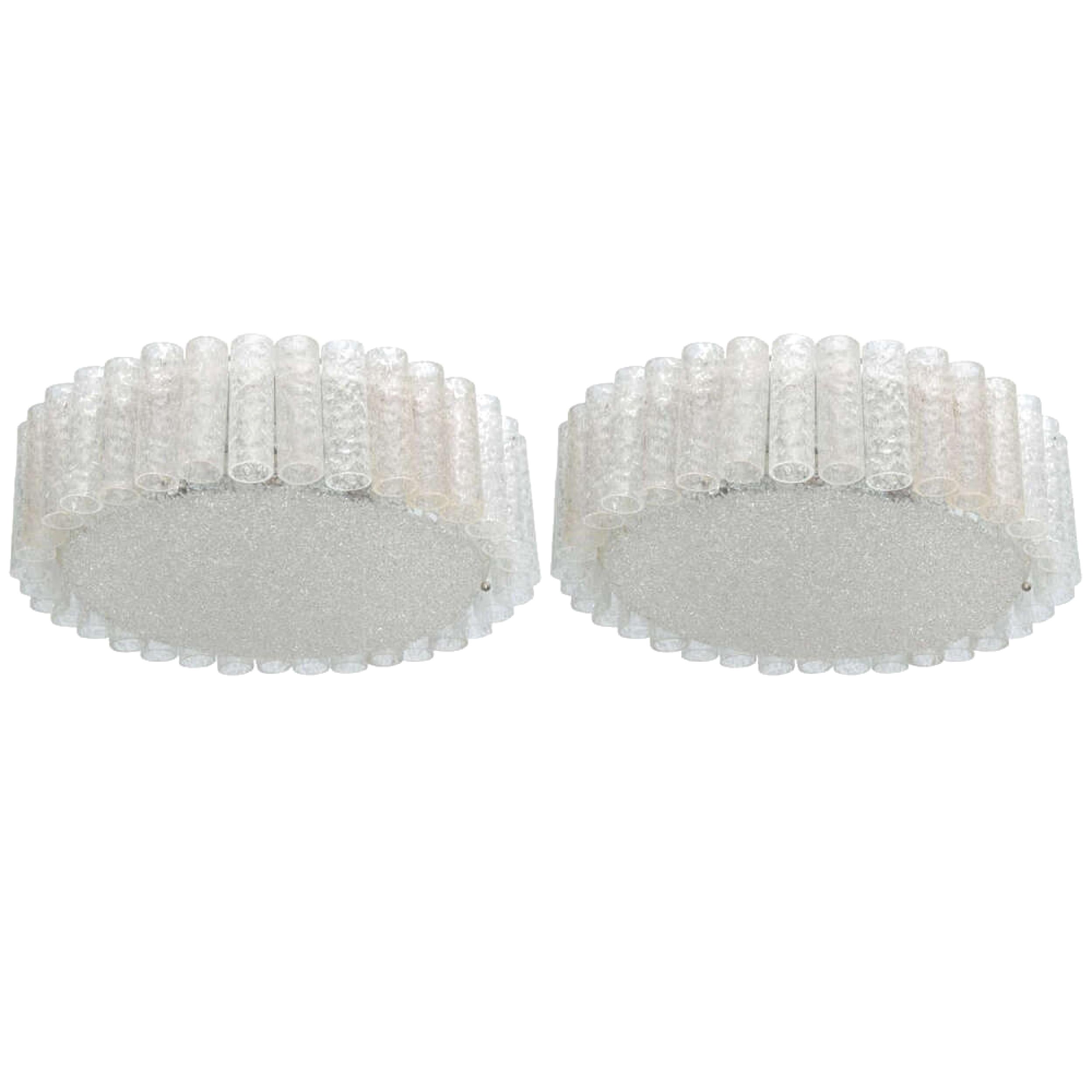 One German Modern Handblown Glass, "Doria" Flush Mount / Hanging Chandelier