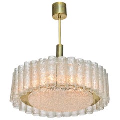 German Modern Hand Blown Glass and Brass "Doria" Chandelier