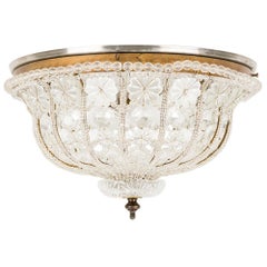 Italian Cut Crystal and Brass Flush Mount Chandelier
