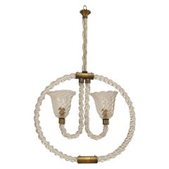 Barovier et Toso French Mid-Century Murano Glass Hoop Chandelier