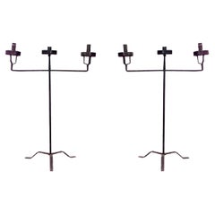 Pair of Italian Renaissance Wrought Iron Floor Torchieres