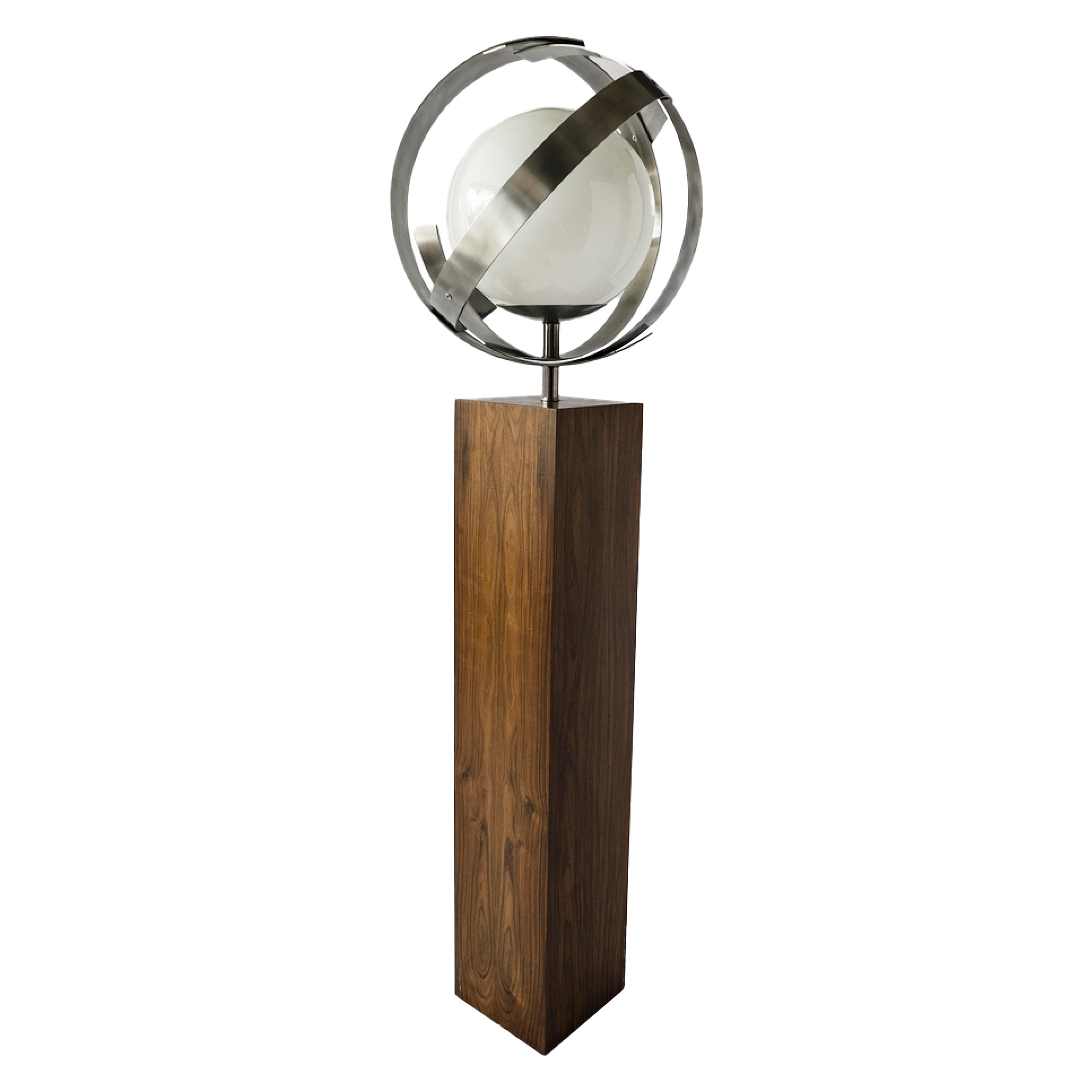 American Modern Rosewood, Stainless Steel, and Glass Floor Lamp