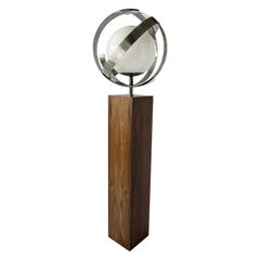 American Modern Rosewood, Stainless Steel, and Glass Floor Lamp