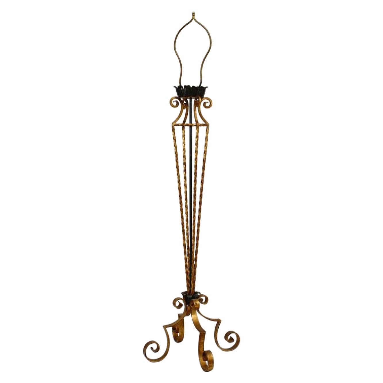 1940s Gilt Metal Floor Lamp On 4 Scroll Legs For Sale