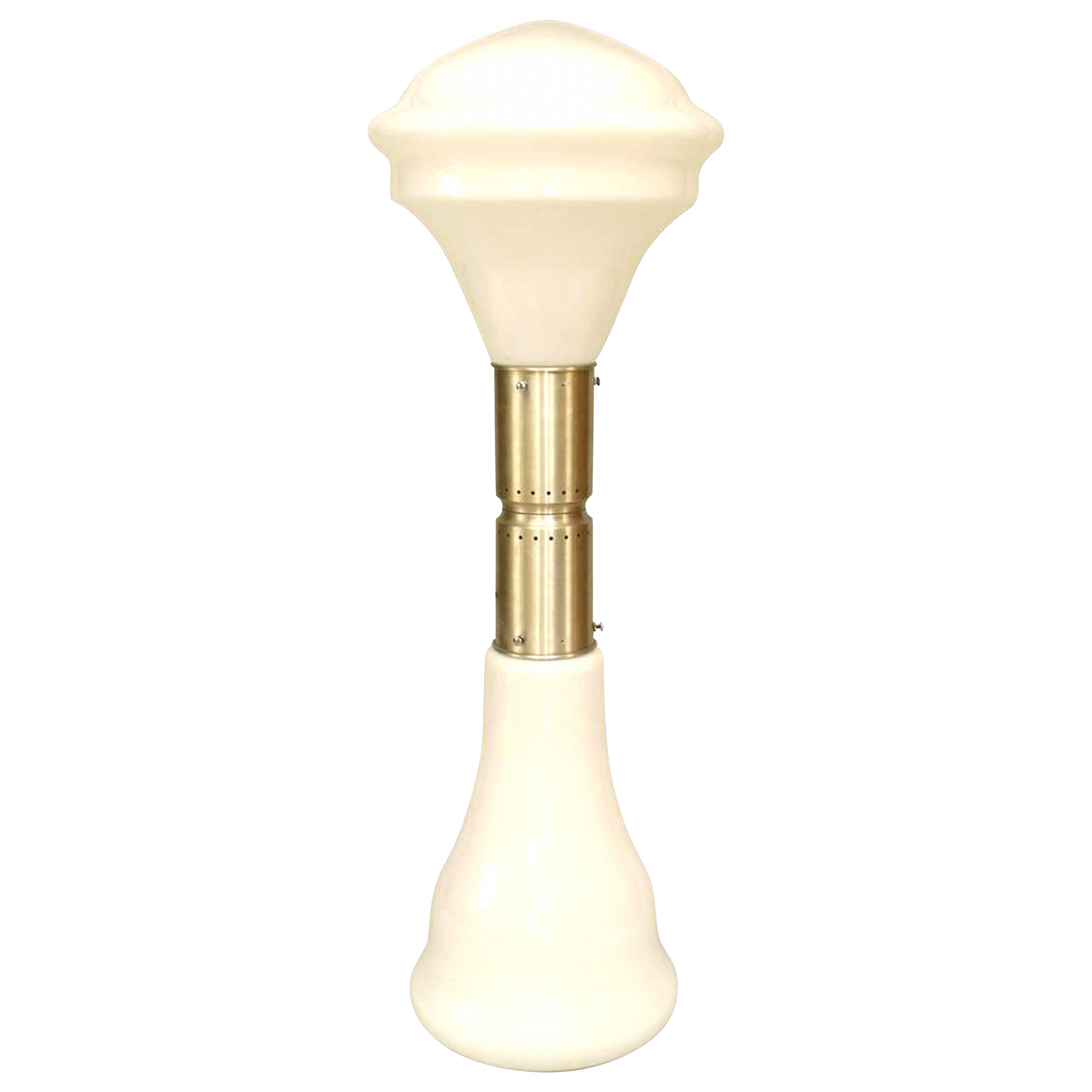 Italian Mid-Century White Glass and Aluminum Floor Lamp
