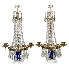 Cobalt Blue Glass  Crystal Gilt Bronze Light Candleholder Girandoles candelabra