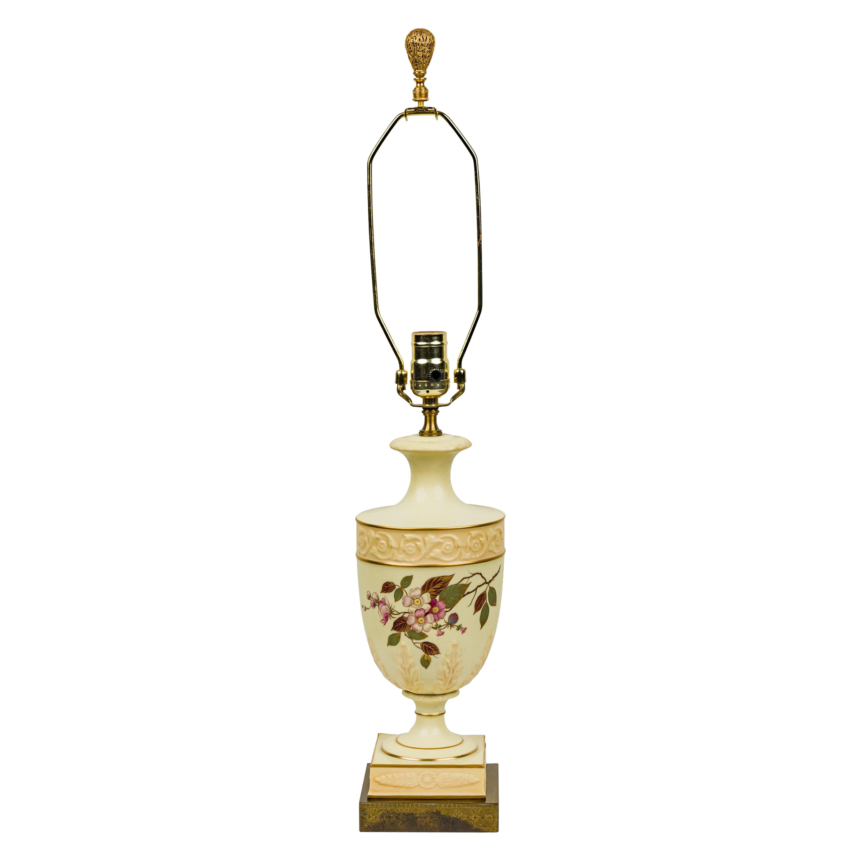 English Victorian style Mid-Century Floral Porcelain Urn Form Table Lamp