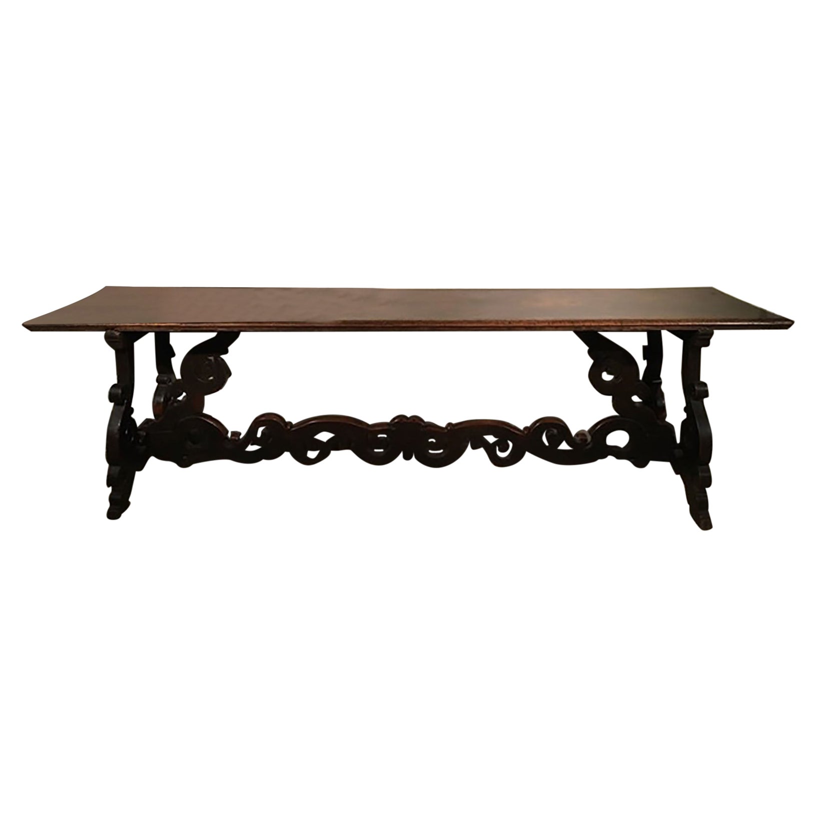 1650 Italy Solid Baroque Walnut Dining Table or Console For Sale