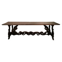 Antique 1650 Italy Solid Baroque Walnut Dining Table or Console