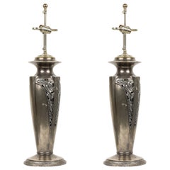 Antique Pair of American Art Deco Silver Table Lamps