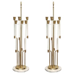Vintage Large Pair of Brass and Marble Table Lamps