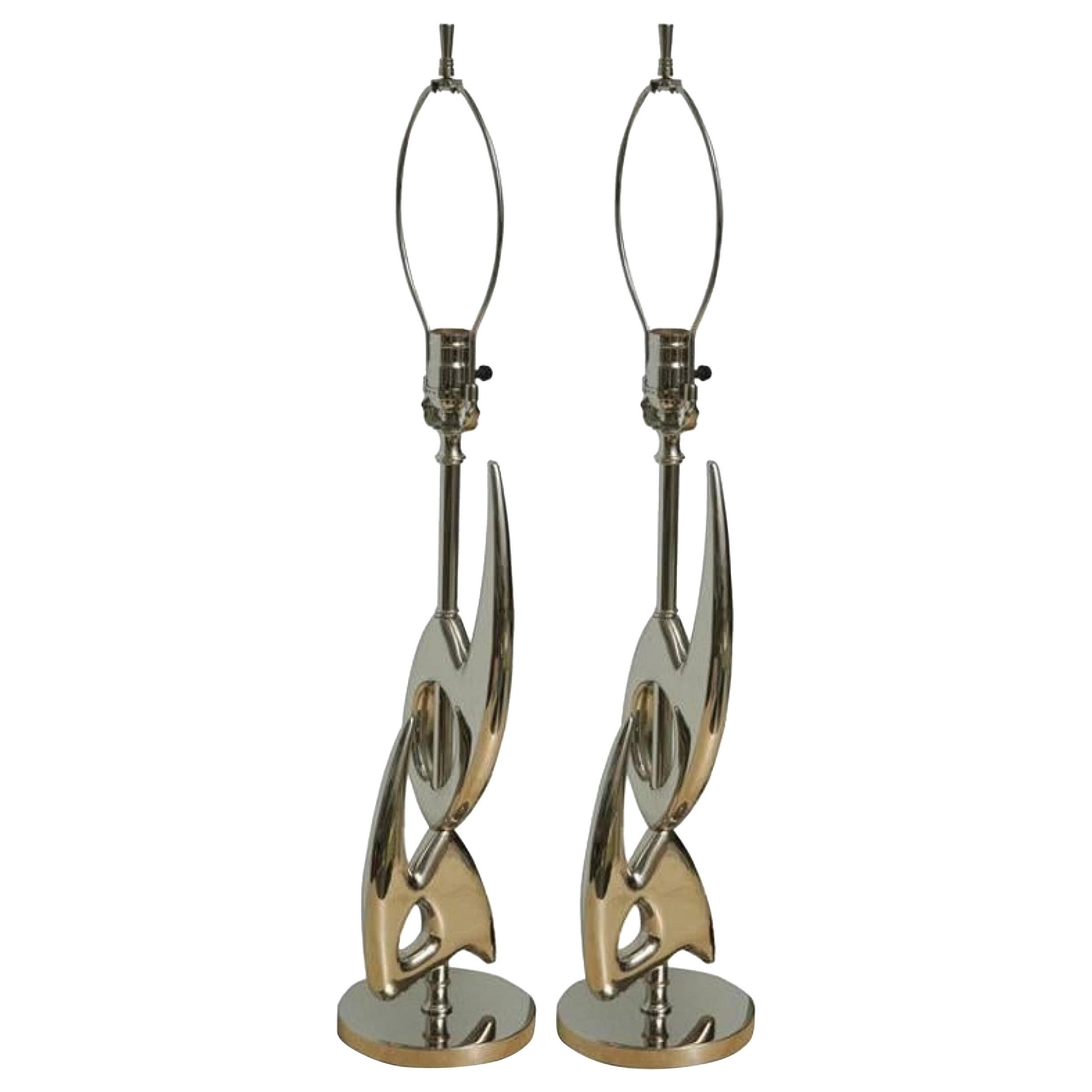 Pair of Rembrandt Nickel Plated Abstract Lamps