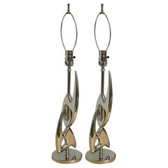 Pair of Rembrandt Nickel Plated Abstract Lamps