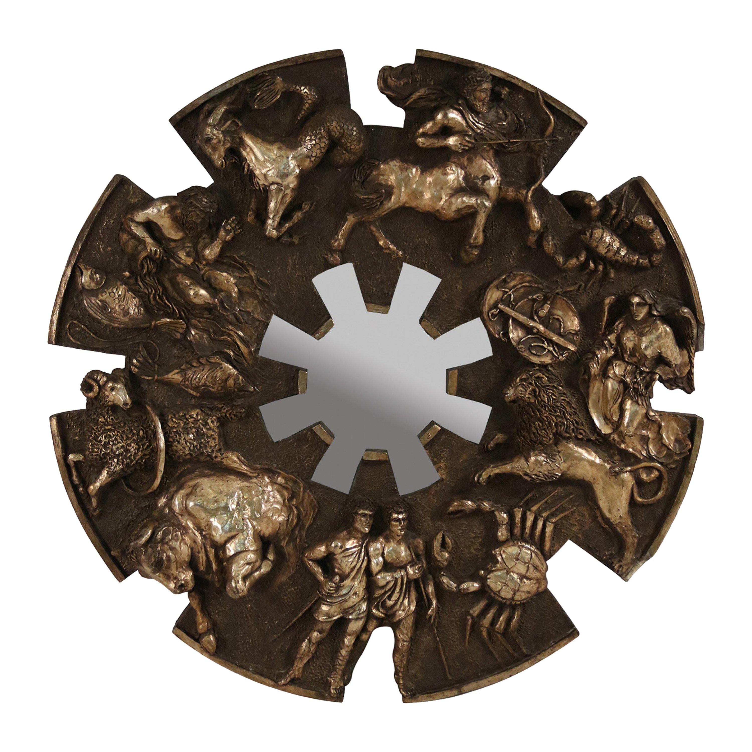Mid-Century Gold Painted Cast Resin Zodiac Mirror