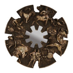 Mid-Century Gold Painted Cast Resin Zodiac Mirror